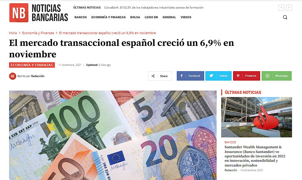 El mercado transaccional español creció un 6,9% en noviembre